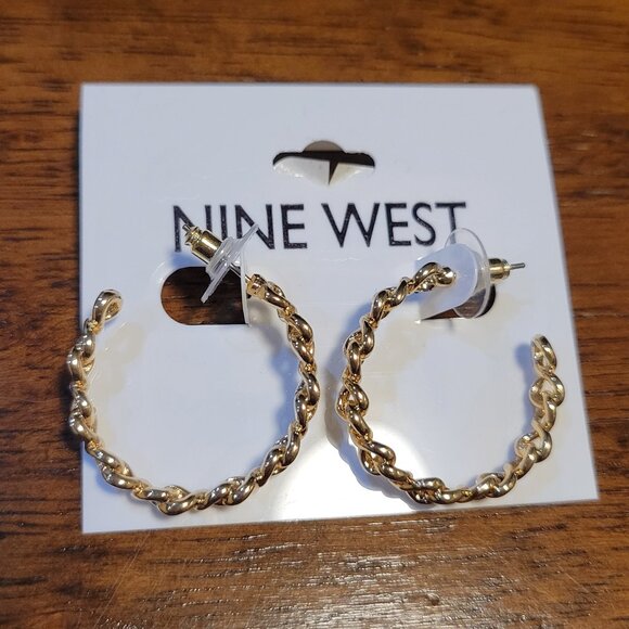 NWT Nine West Twisted Gold-Tone Hoop Earrings - Picture 1 of 4